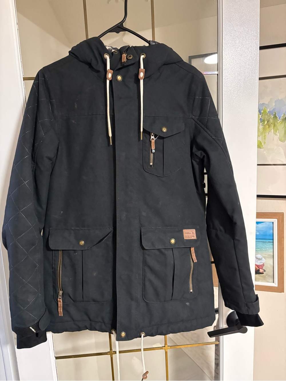O'Neill Dark Blue Hooded Winter Jacket with Contrast Drawcords